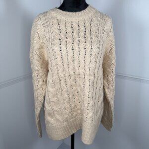For The Republic Soft Beige Cable Knit Sweater Alpaca Blend Size M